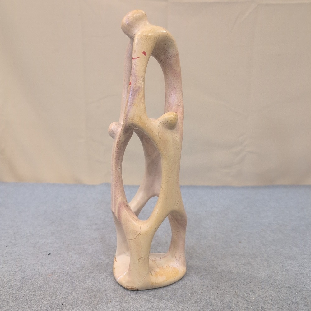 Hand Carved Kenyan Soapstone Abstract Family‎ Sculpture Pink Tan